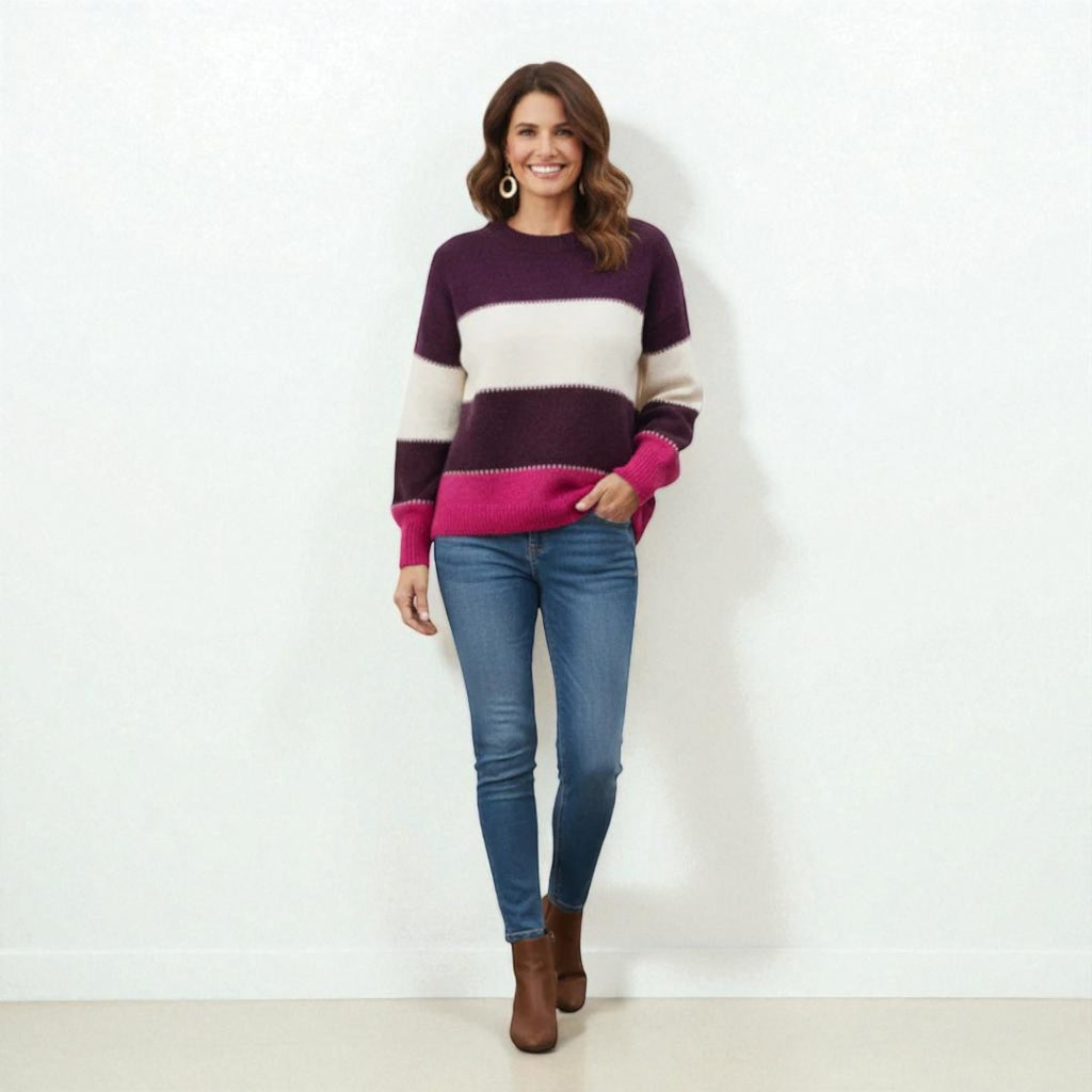 Bequemer Strickpullover mit modernem Farbblock-Design