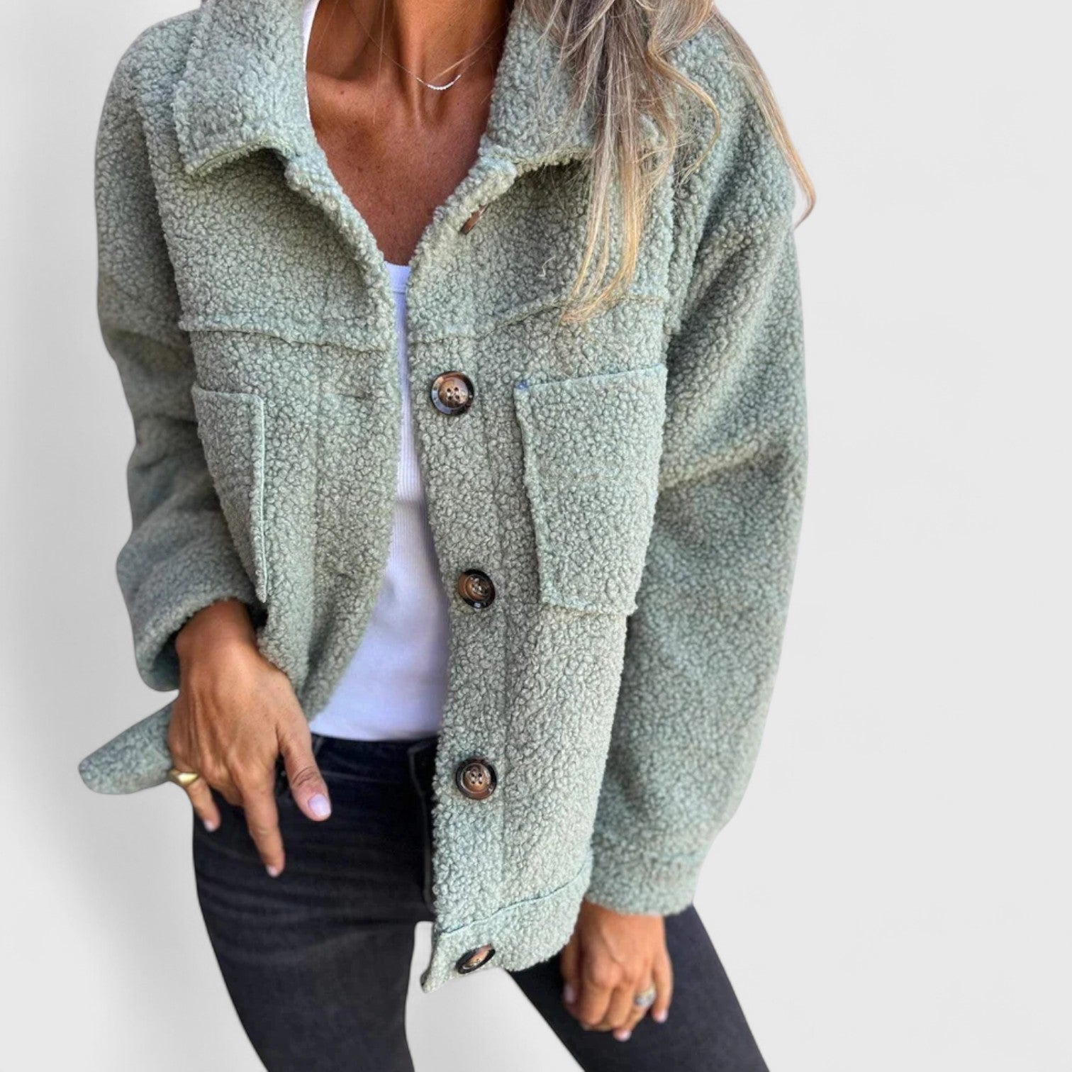 Stylische Übergangsjacke mit gemütlicher Teddy-Optik