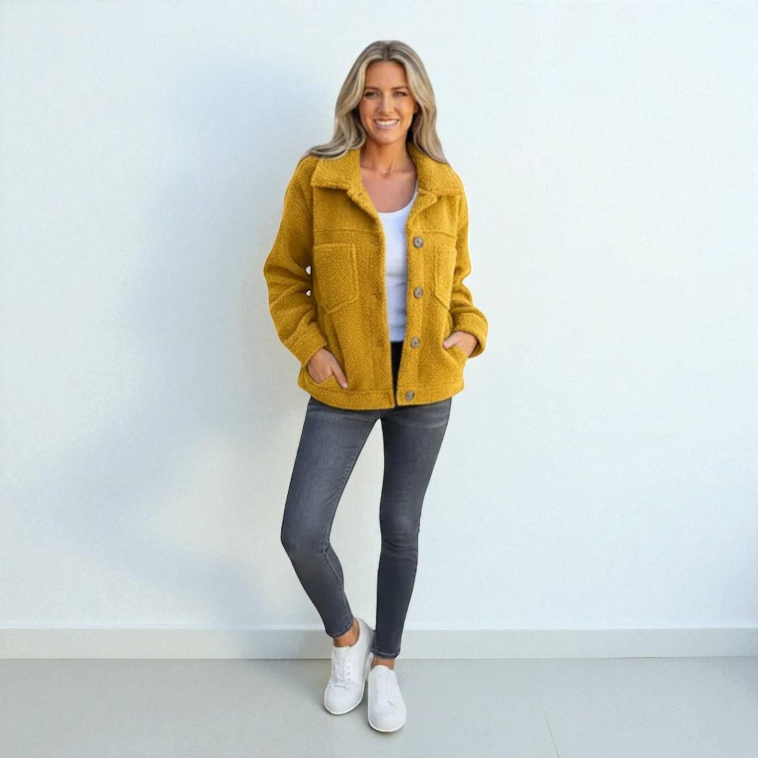 Stylische Übergangsjacke mit gemütlicher Teddy-Optik