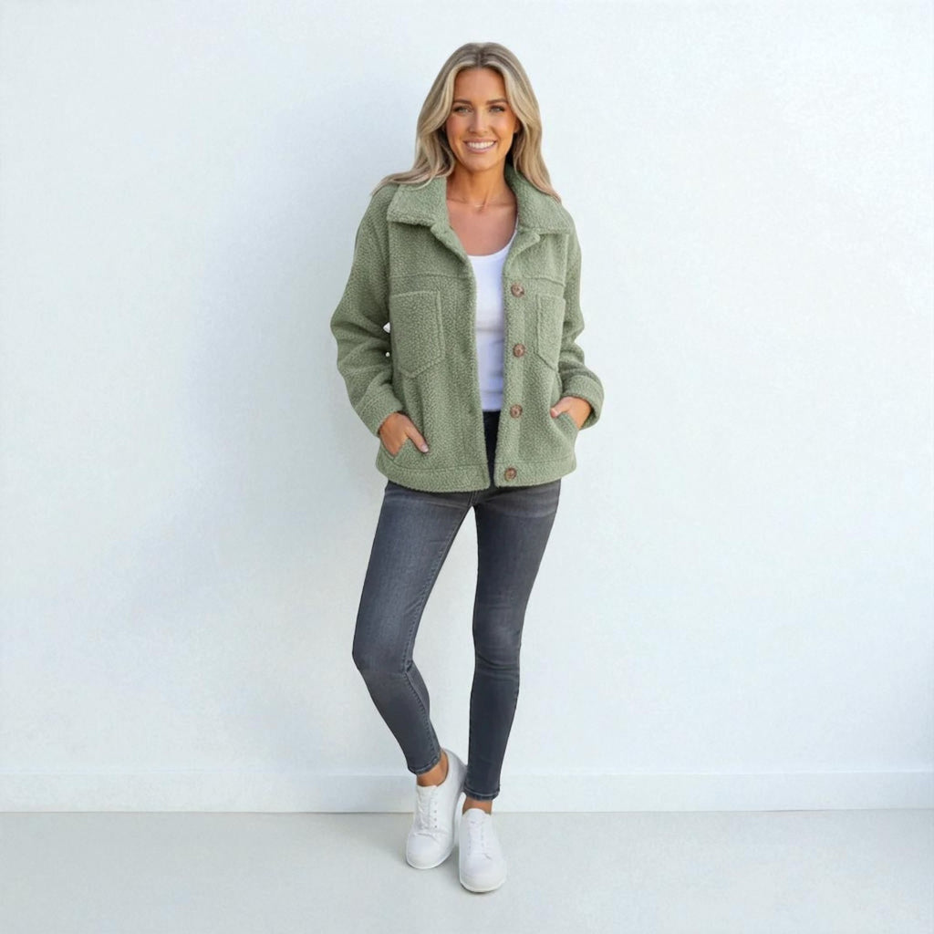 Stylische Übergangsjacke mit gemütlicher Teddy-Optik