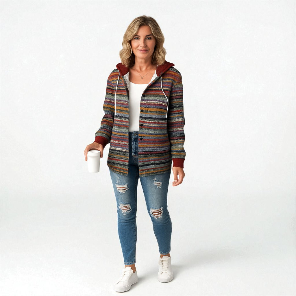 Kariertes Damenhemd mit Kapuze und Knopfleiste